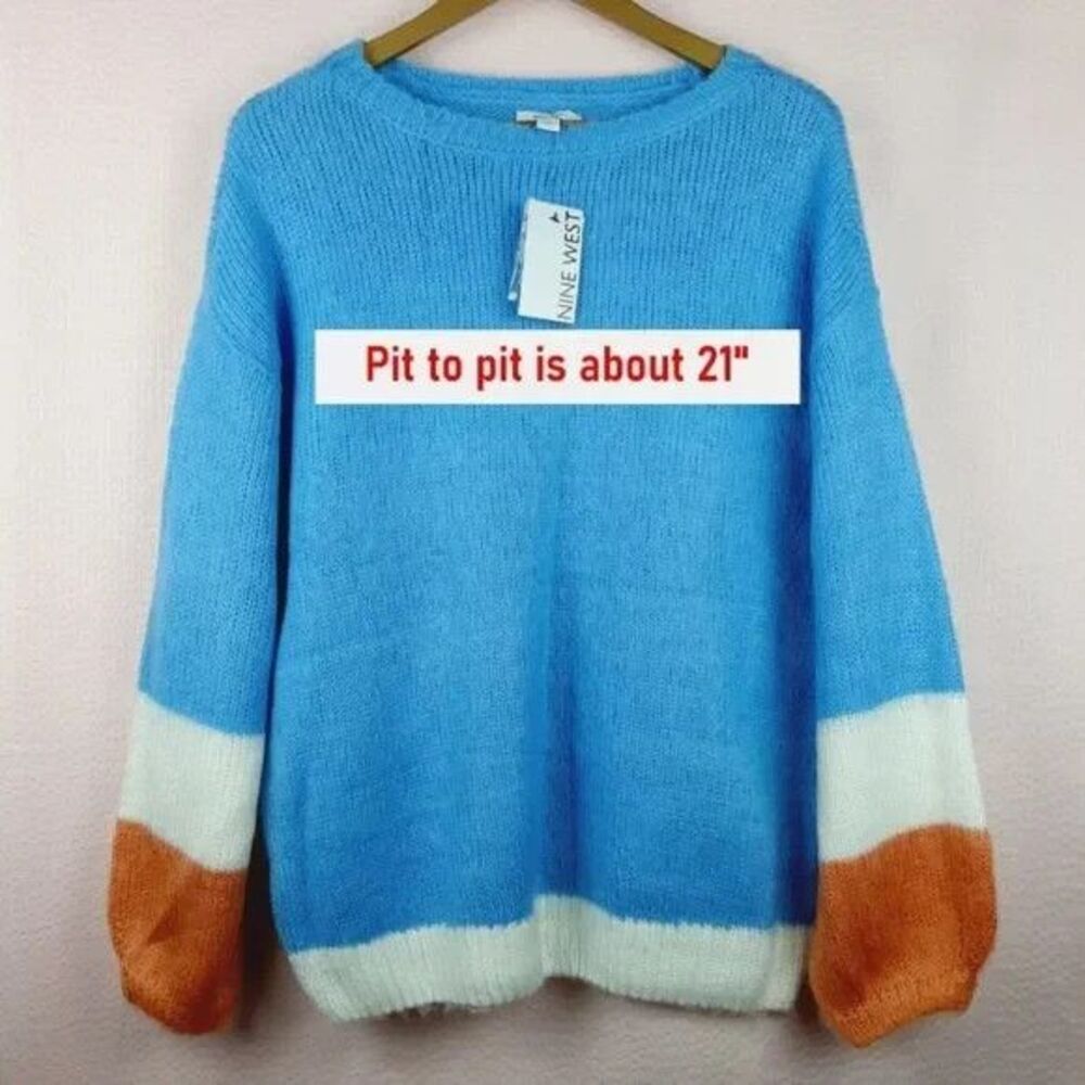 NEW Nine West Women Color Block Sweater with Balloon Sleeves Soft Cozy Size L - Picture 2 of 7